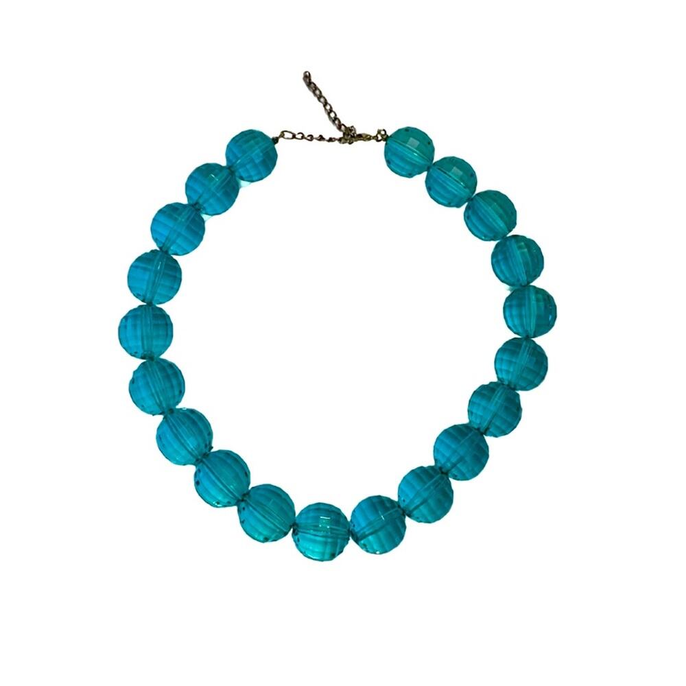2/$30 Oversized Blue Green Chunky Round Bead Choker Necklace Maximalist Bold